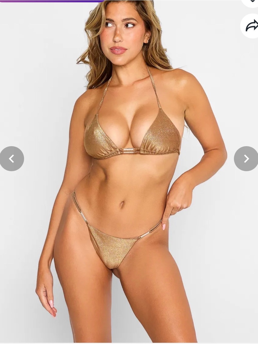 Beach Bunny Swimwear - Evie Thong Bottom - Glitter Nude - New with Tag - XL